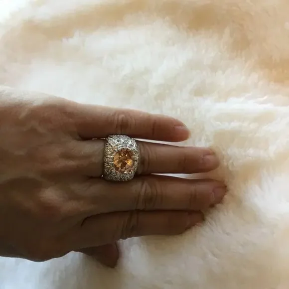 Sterling Silver Yellow Crystal Statement Ring - Picture 11 of 11